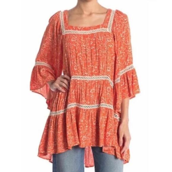 Free People Talk About It Tunic Top Coral Pop - Picture 2 of 8